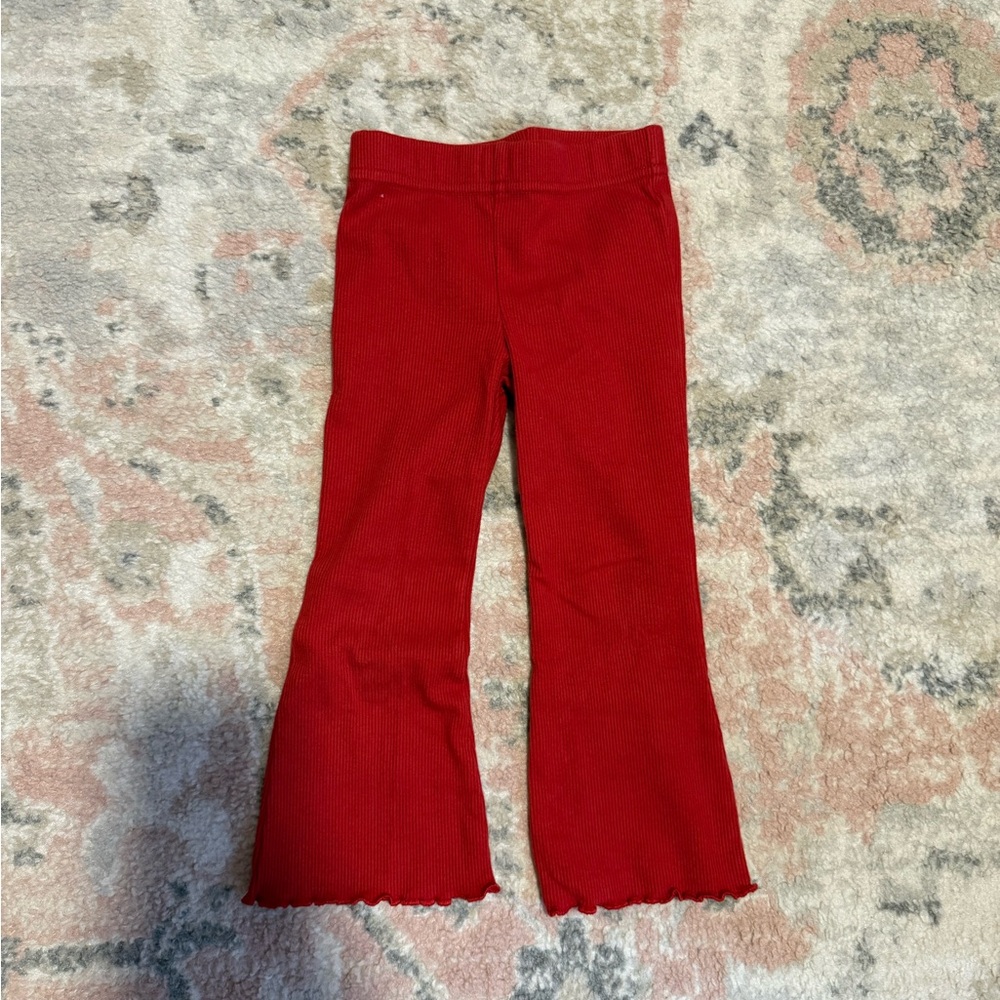 Kids Ribbed Red Flare Pants